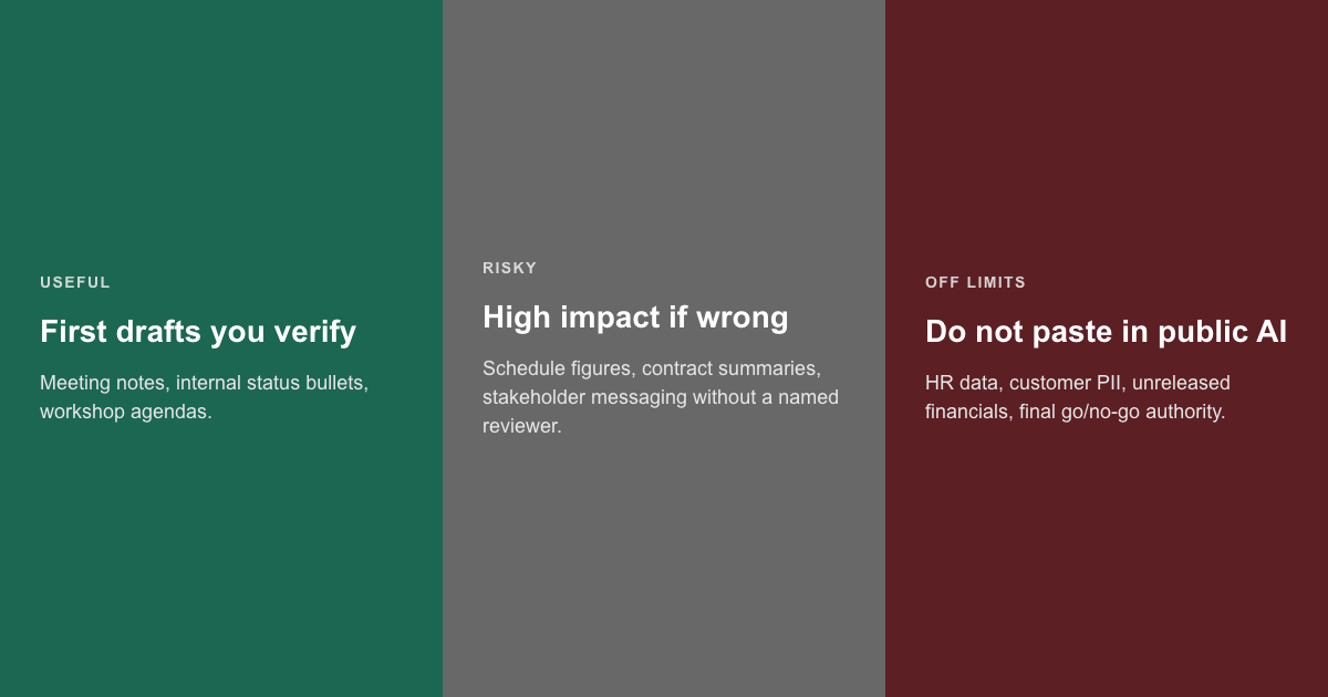 AI project management risks: useful vs risky vs off limits checklist for project managers