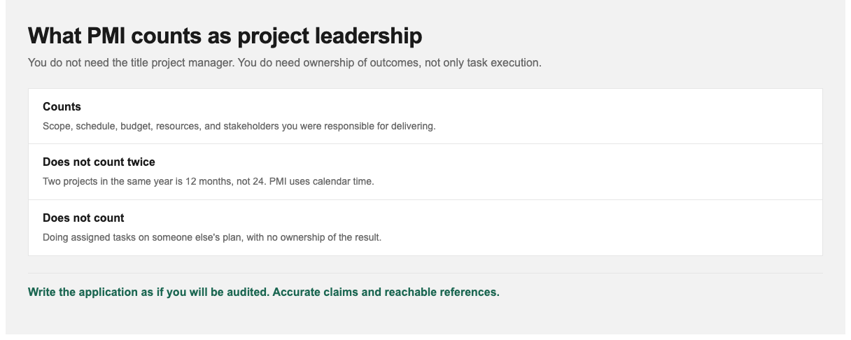 How to describe PMP project experience so an application survives an audit