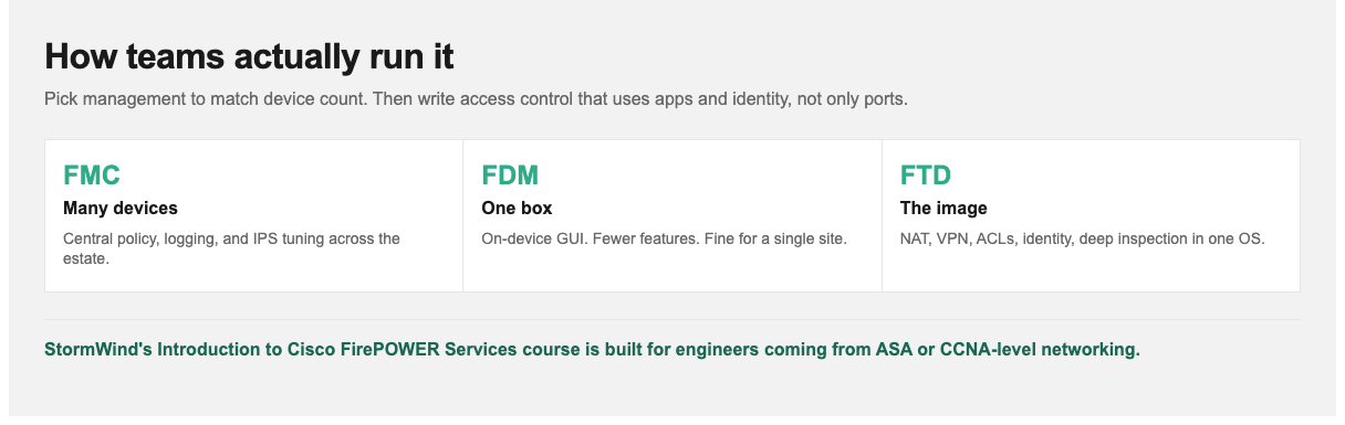 Cisco Firepower FTD, FMC, and FDM: how teams manage one device versus a fleet