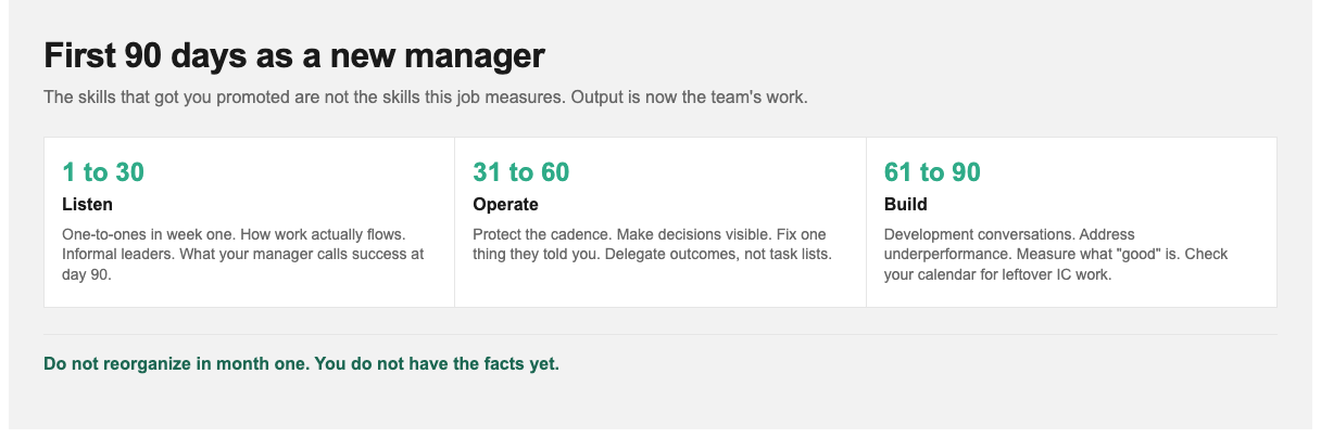Management skills for new managers: listen, operate, then build capability